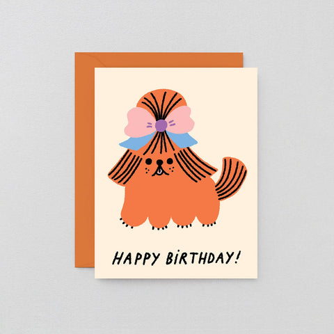 Happy Birthday Dog with Bow Kids Greeting Card