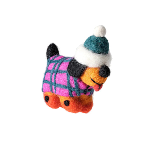 Toots, Dog in a Hat Felt Hanging Decoration