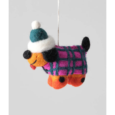 Toots, Dog in a Hat Felt Hanging Decoration
