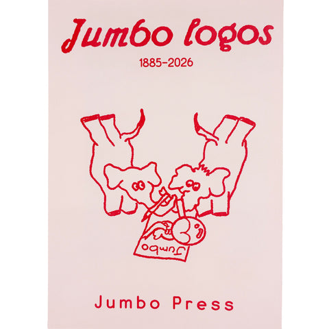 Book cover of 'Jumbo Logos' by Jumbo Press with red text and illustrations on a light pink background.