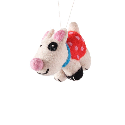 Luna, White Dog with Pink Nose Felt Hanging Decoration