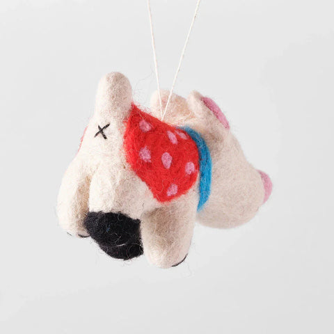 Luna, White Dog with Pink Nose Felt Hanging Decoration