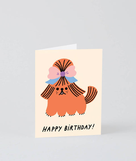 Happy Birthday Dog with Bow Kids Greeting Card