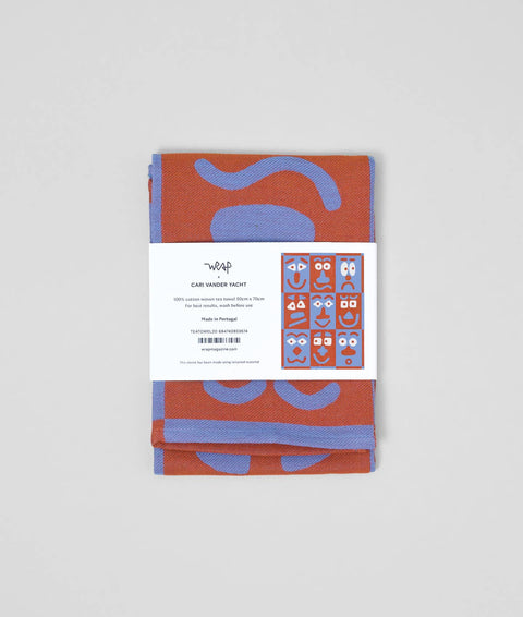 Making Faces Blue/Brown Woven Cotton Tea Towel