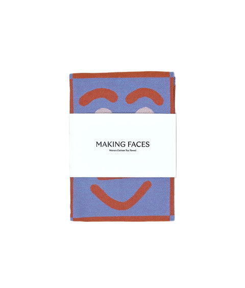 Making Faces Blue/Brown Woven Cotton Tea Towel