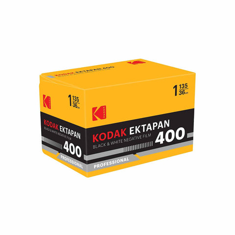 Kodak Ektapan 400 black and white negative film box on a white background