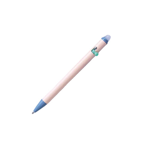 Pencil with pink body and blue accents on a white background