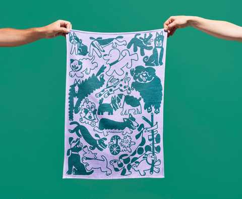 Dogs Day Out Woven Cotton Tea Towel