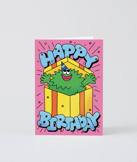 Greeting Card - Happy Birthday Guy in Present