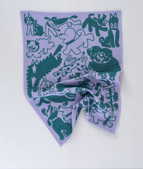 Dogs Day Out Woven Cotton Tea Towel