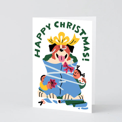 Wrapped Dog Embossed Christmas Card