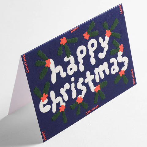 Happy Christmas Holly Embossed Card
