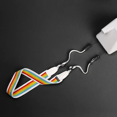 Camera Flat Strap Rainbow White