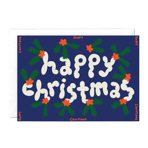 Happy Christmas Holly Embossed Card